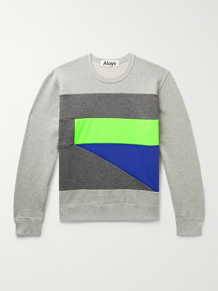 Translation missing: en.Aloye Men's All Cotton Colorblock Graphic Crew Sweatshirt Heather Gray-2XL