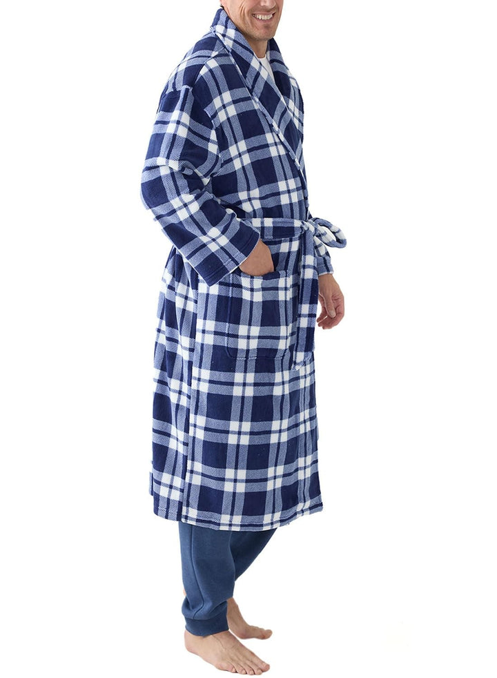 Translation missing: en.Nautica Men's Shawl Collar Soft Feel Plaid Robe Blue Depths- One Size