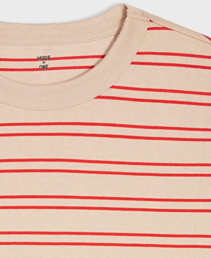 Translation missing: en.Mode of One Men's Long-Sleeve Relaxed Stripe T-Shirt Cinnamon Brulee Size 2XL