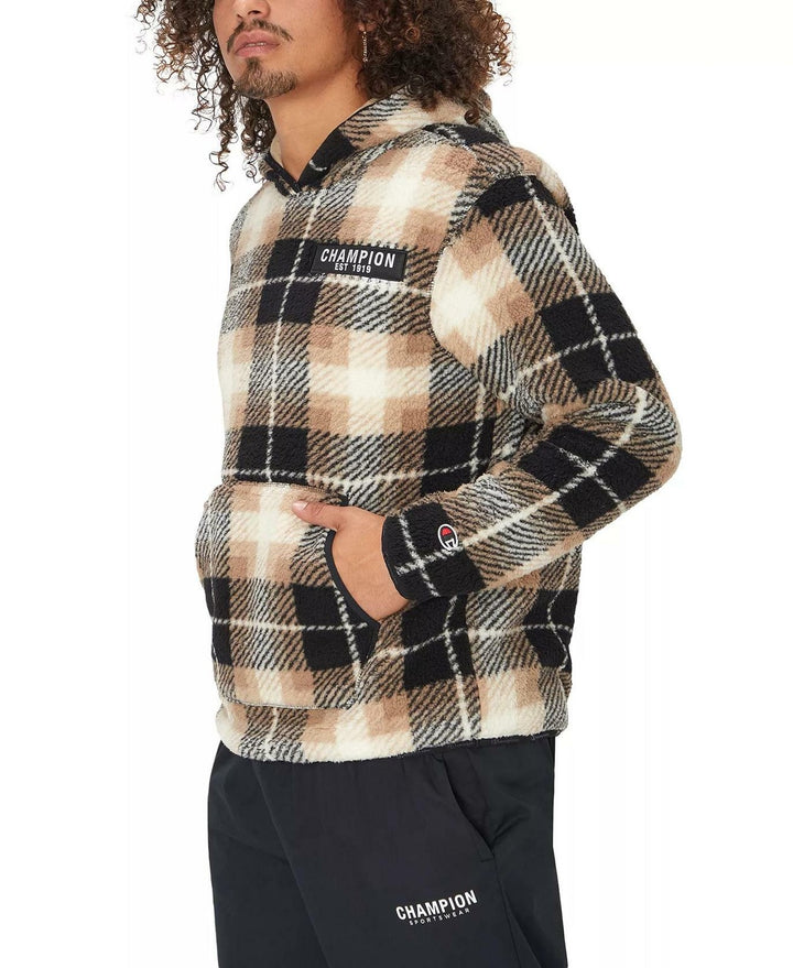 Translation missing: en.Champion Plaid Faux-Shearling Pullover Hoodie Joaquin Plaid Tan Dunes-XL