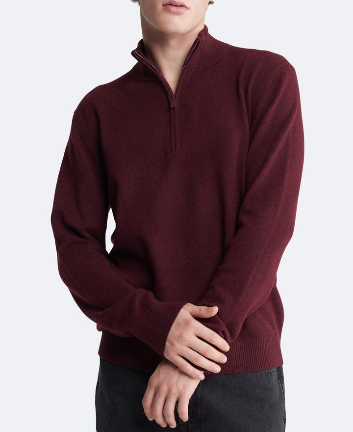 Translation missing: en.Calvin Klein Men's Ribbed-Trim Quarter-Zip Pullover SweaterTawny Port Heather-M