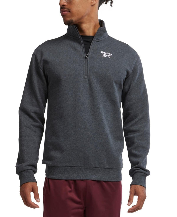 Translation missing: en.Reebok Mens Identity Quarter-Zip Fleece Sweatshirt Dk Grey Heather Large Reg-Fit
