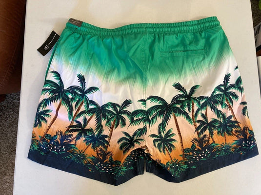 Translation missing: en.INC Men's Regular-Fit Quick-Dry Sunset Palm Tree-Print 5" Swim Trunks Green-2XL