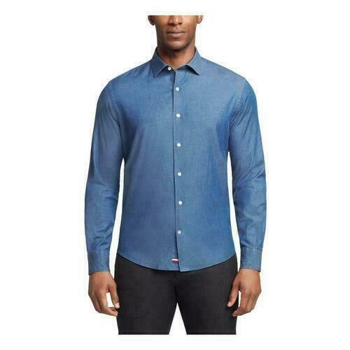 Translation missing: en.Tommy Hilfiger Men's Flex Reg Fit Washed Untucked Dress Shirt Blue-17-17.5 36/37