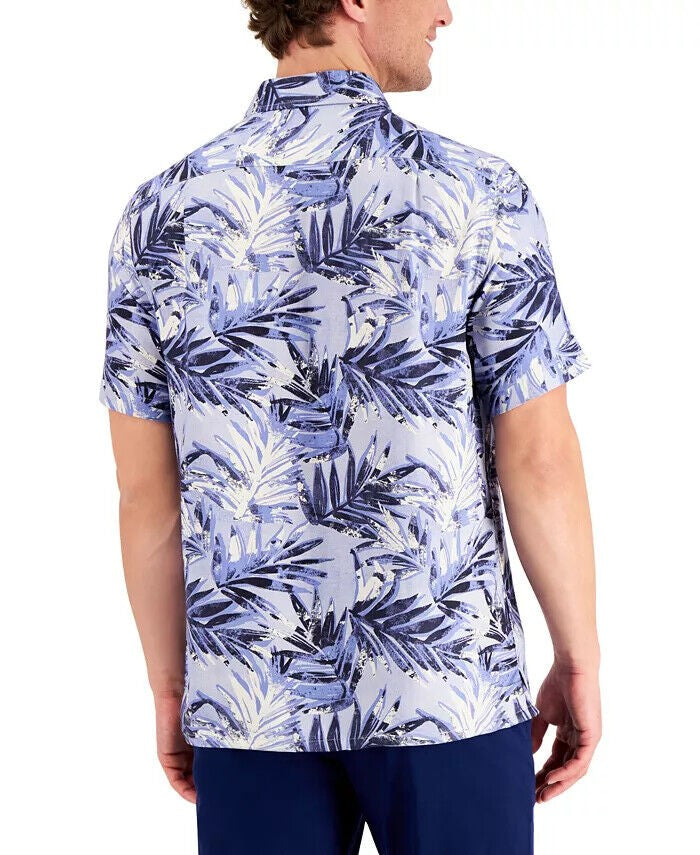 Translation missing: en.Tasso Elba Men's Silk Blend Regular-Fit Distressed Fern-Print Shirt Blue Combo-S