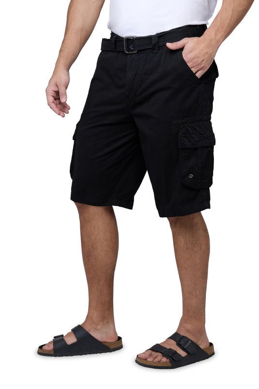 Translation missing: en.RAW X Men's Belted Classic Fit 12.5" Cotton Cargo Shorts Black-Size 38W