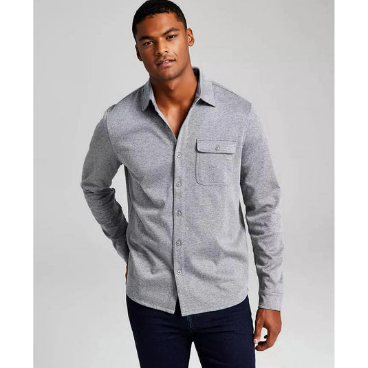 Translation missing: en.And Now This Men's Classic-Fit Solid Knit Button-Down Shirt in Lt Grey-Medium