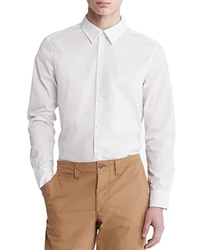 Translation missing: en.Calvin Klein Men's Slim-Fit Refined Button-Down Shirt Brilliant White-XL