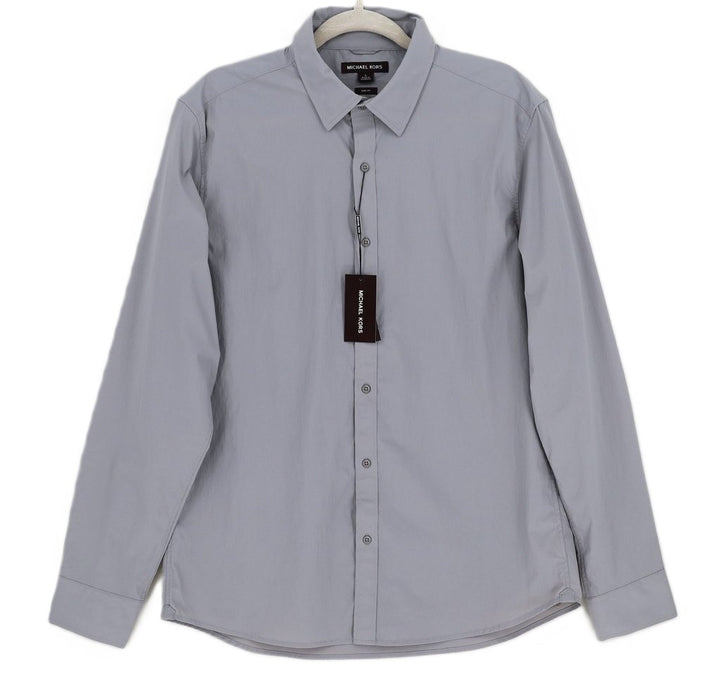 Translation missing: en.Michael Kors Slim-Fit Quick Dry Long-Sleeve Woven Shirt Nickel Gray- 2XL