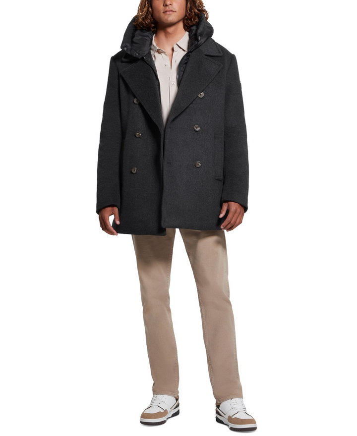 Translation missing: en.Guess Men's Jeff DB Peacoat Removable Nylon Hooded Inset Downey Heather Grey-2XL