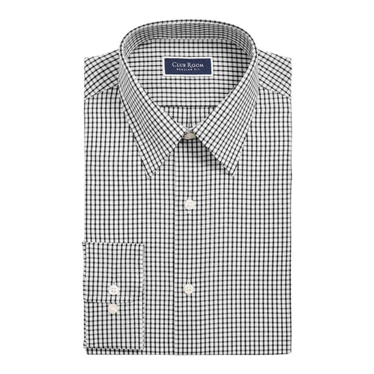 Translation missing: en.Club Room Men's Regular-Fit Check Dress Shirt Black-Size S 14-14.5