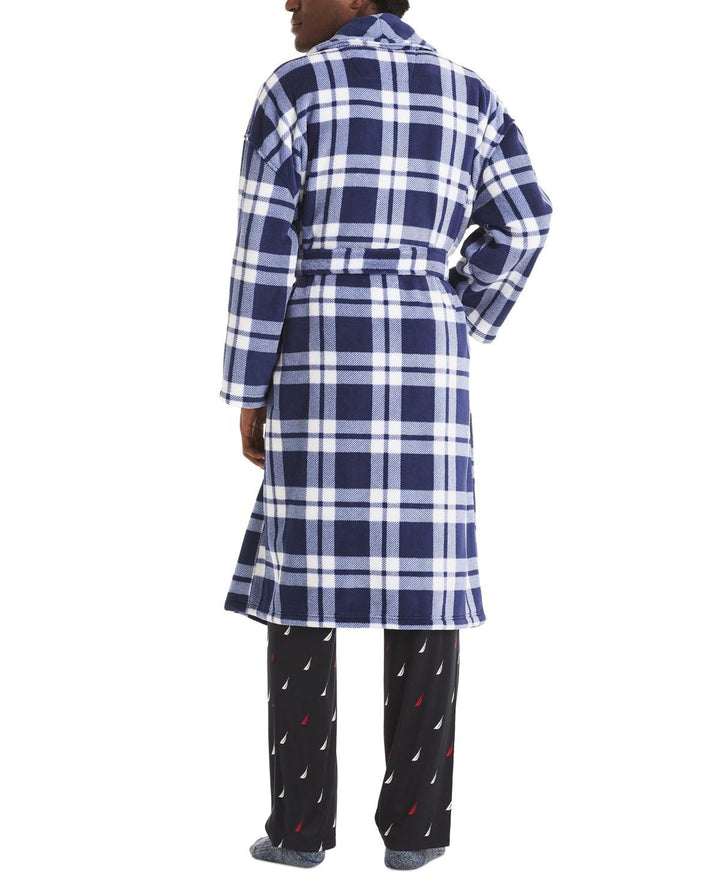 Translation missing: en.Nautica Men's Shawl Collar Soft Feel Plaid Robe Blue Depths- One Size