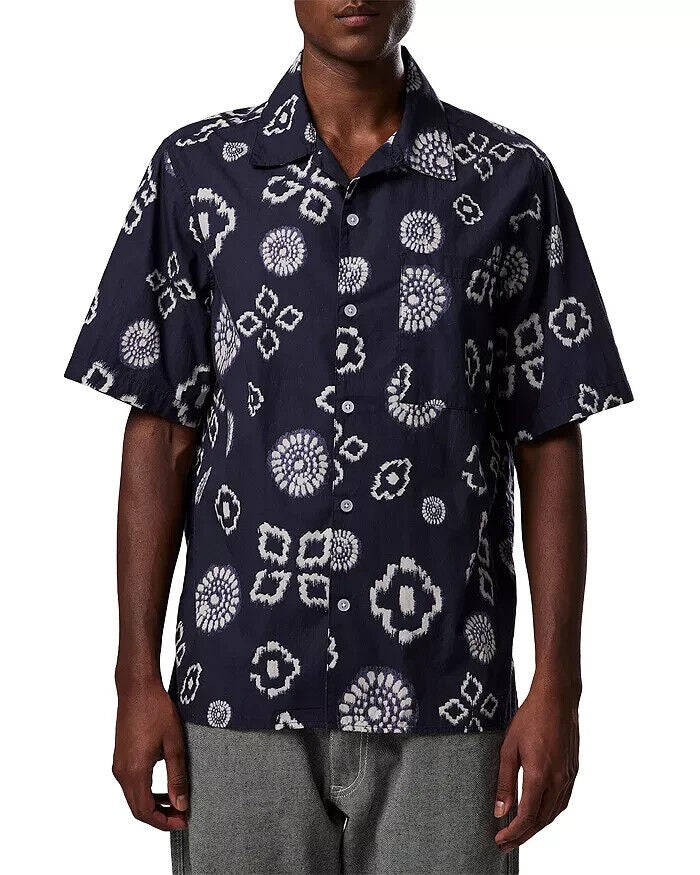 Translation missing: en.NN07 Men's All Cotton Julio Short Sleeve Geo Print Shirt Navy Print-Size Small
