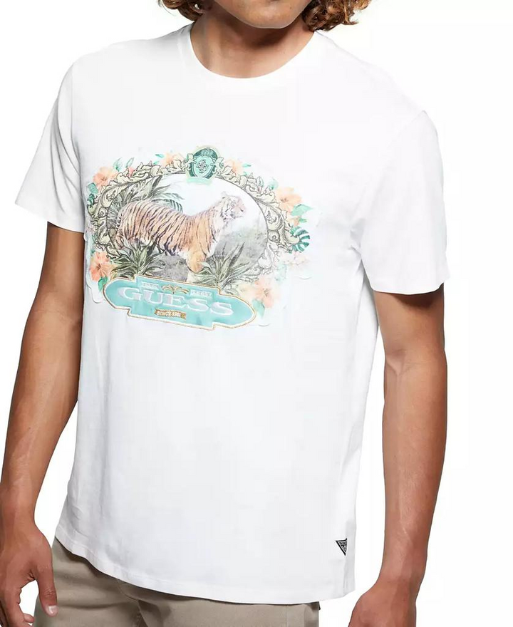 Translation missing: en.Guess Men's Short Sleeve Tiger Graphic Crewneck T-Shirt Salt White-Medium