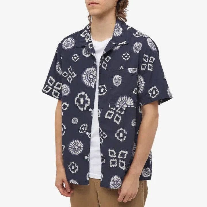 Translation missing: en.NN07 Men's All Cotton Julio Short Sleeve Geo Print Shirt Navy Print-Size Small