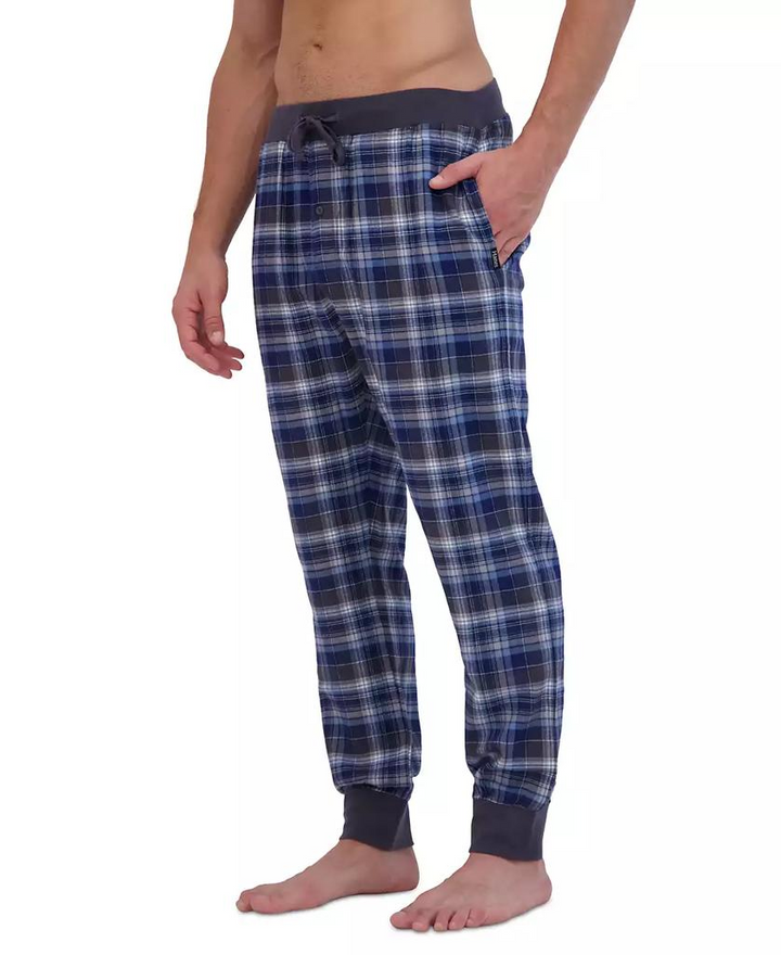 Translation missing: en.Hanes Men's 2-Pc. Henley Crew Top &amp; Ultra Soft Flannel Jogger Sleep Set Grey-XL