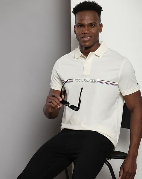 Translation missing: en.Tommy Hilfiger Men's Striped Chest Short Sleeve Polo Shirt - Calico-Small