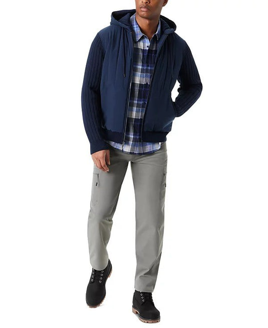 Translation missing: en.Bass Outdoor Sweater Jacket Mens XL Navy Blaze Mixed Media Zip-Front Hooded