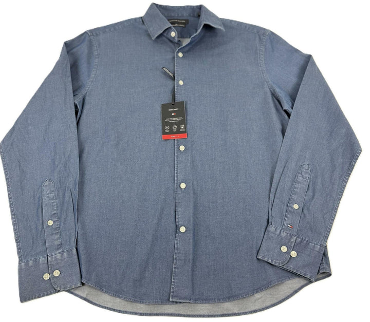 Translation missing: en.Tommy Hilfiger Men's Flex Reg Fit Washed Untucked Dress Shirt Blue-16-16.5 32/33