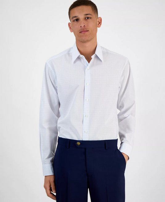 Translation missing: en.Club Room Dress Shirt L 16-16.5 34/35 White Lt Blue Men's Regular Fit Micro Chk
