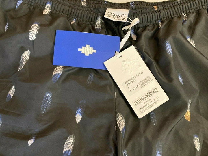 Translation missing: en.MARCELO BURLON COUNTY OF MILAN Feather-print Swim Shorts In Black-Size XL