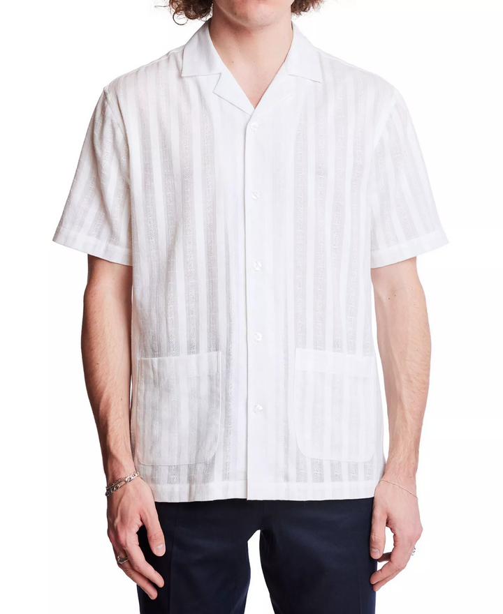 Translation missing: en.Paisley &amp; Gray Mens Slim Fit Short Sleeve Textured Stripe Camp Shirt White-Small