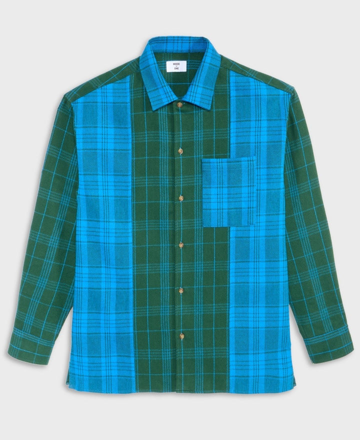Translation missing: en.Mode of One Mens Relaxed-Fit Camp-Collar Plaid Flannel Shirt Digital Blue - XL