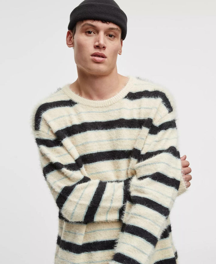 Translation missing: en.Mode of One Sweater Dark Ecru-Size 2XL Mens Long-Sleeve Eyelash Stripe Relax Fit