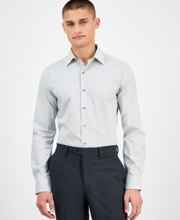 Translation missing: en.Alfani Men's Geo-Print Dress Shirt Slim Fit White Gray Stretch-15-15.5 32/33