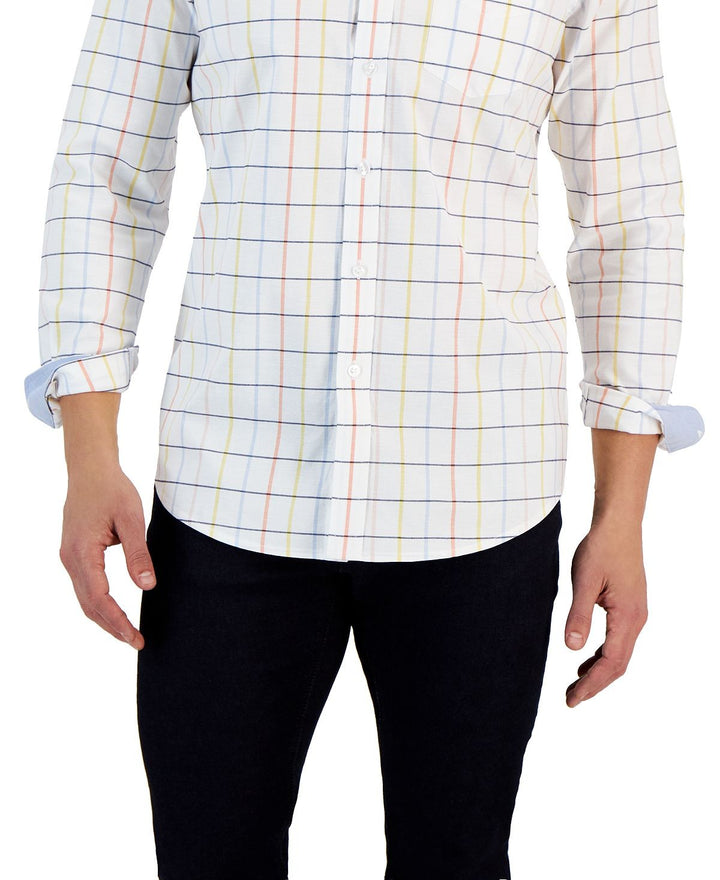 Translation missing: en.Club Room Timon Long Sleeve Multicolor Windowpane Oxford Shirt White Multi-Small
