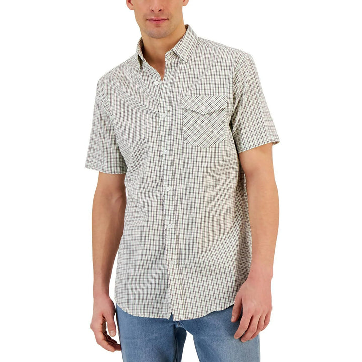 Translation missing: en.Club Room Men's Short-Sleeve Flamingo Plaid Tech Woven Shirt Pink Combo-Small