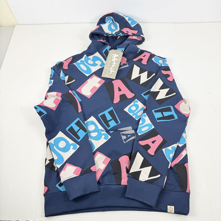 Translation missing: en.AGTAWH Mens Hoodie French Terry Cotton Logo Abstract Print Navy Multi-Medium