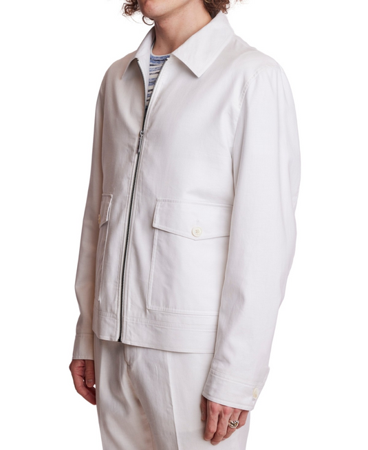 Translation missing: en.Paisley &amp; Gray Men's Bomber Jacket Size Small White Zip-Front Linen Blend Lined