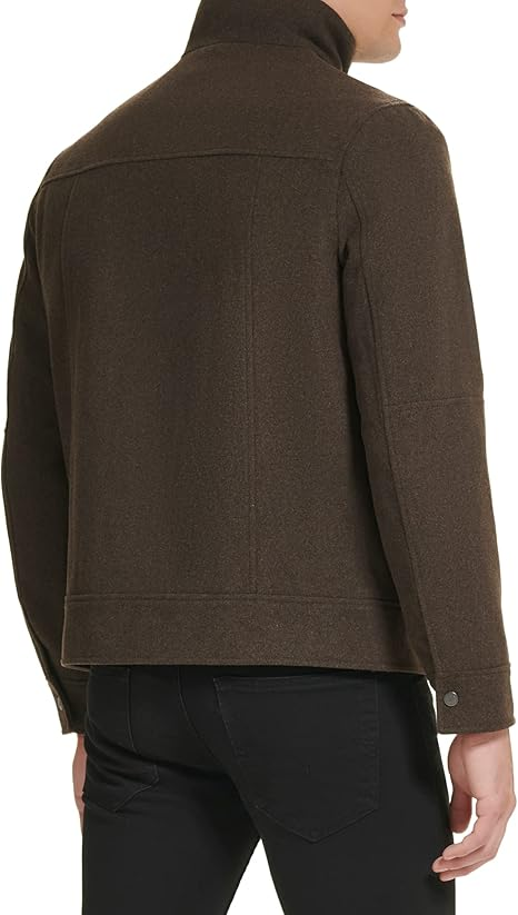 Translation missing: en.Kenneth Cole Mens Textured Wool Blend Sherpa Inner Collar Jacket Medium Brown-XL