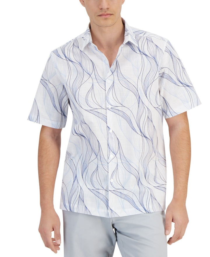 Translation missing: en.Alfani Button-Down Shirt Men's Small White Multi Regular-Fit Abstract Wave-Print