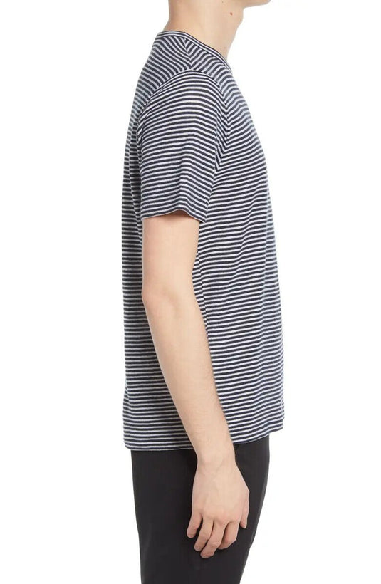 Translation missing: en.Vince Men's Linen &amp; Cotton Stripe T-Shirt in Blue, Size Small