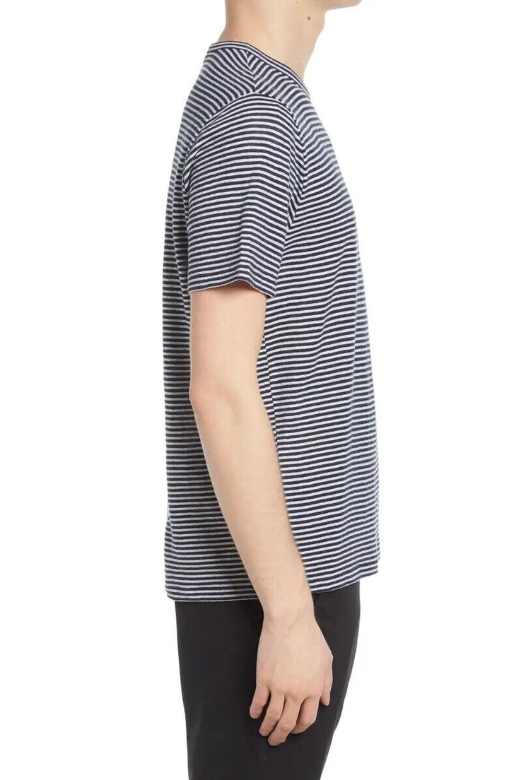 Translation missing: en.Vince Men's Linen &amp; Cotton Stripe T-Shirt in Blue, Size Small