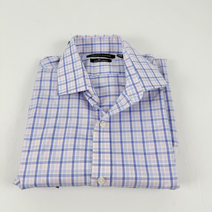 Translation missing: en.Tommy Hilfiger Dress Shirt Blue Multi 15.5 32/33 Mens FlexSlim Fit Stretch Twill