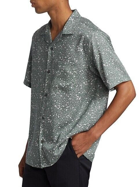 Translation missing: en.Theory Men's Noll Geo Floral Print Button Down Camp Shirt Ivory Balsam Green-Sm