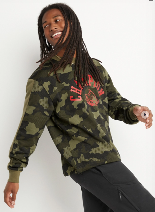 Translation missing: en.Champion Mens Urban Pursuits Camo Pattern Fleece Crewneck Sweatshirt Olive-Small