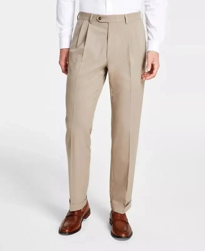 Translation missing: en.Michael Kors Men's Marina Pleated Solid Classic Fit Dress Pants Tan-36x32