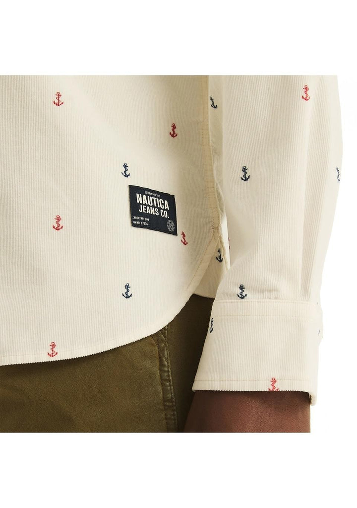 Translation missing: en.Nautica Men's Classic Fit Long Sleeve Corduroy Printed Shirt Marshmallow-Small