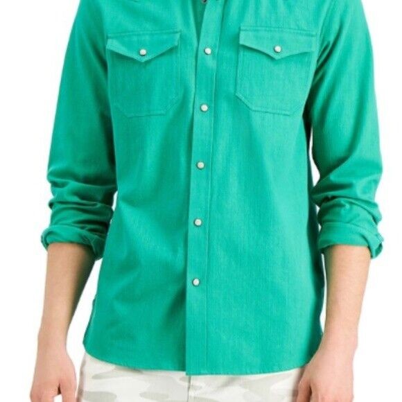Translation missing: en.Sun + Stone Men's Jacob Regular-Fit Textured Western Shirt Scuba Green-Small