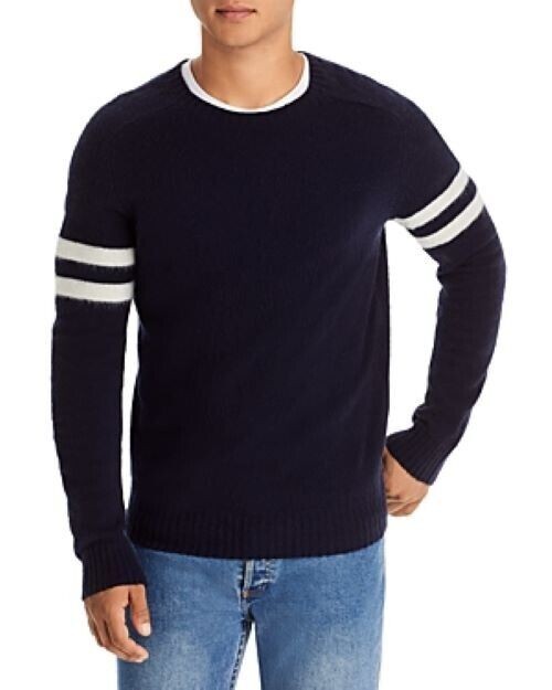 Translation missing: en.The Men's Store Designer Merino Wool Striped Sleeves Swater in Navy/White-Small