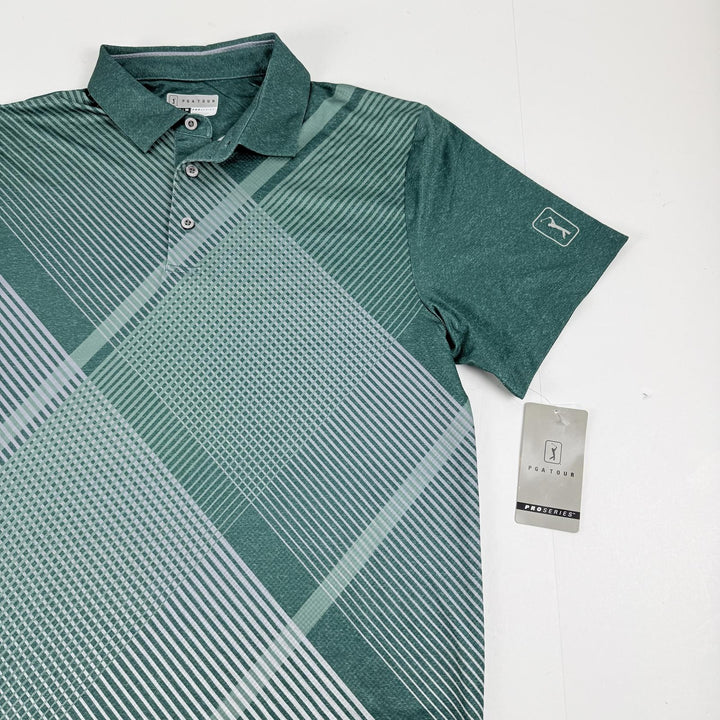 Translation missing: en.PGA Tour Short Sleeve Heathered Argyle Golf Polo Shirt - Storm Green -Medium