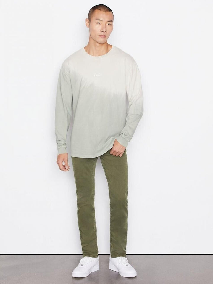 Translation missing: en.FRAME Men's Dip Dyed Two Tone Long Sleeve Tee in Milk Beige Tie Dye-Large