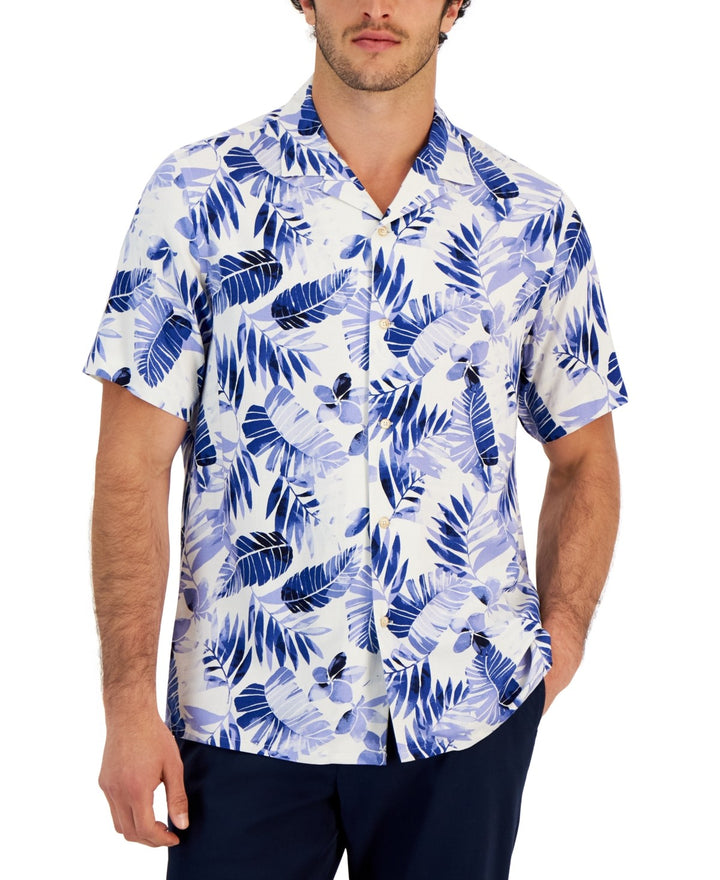 Translation missing: en.Club Room Mens Silk/Rayon Short-Sleeve Elevated Resort Tropical Shirt Blue-Large