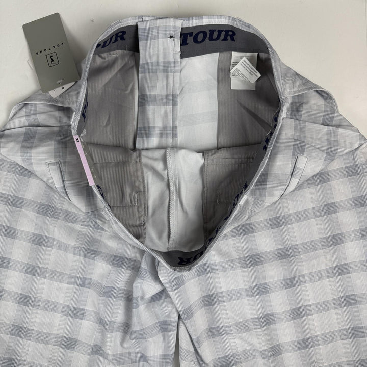 Translation missing: en.PGA TOUR Men's 9in Shadow Plaid Golf Shorts Blue Gray Size 32 Active Waistband