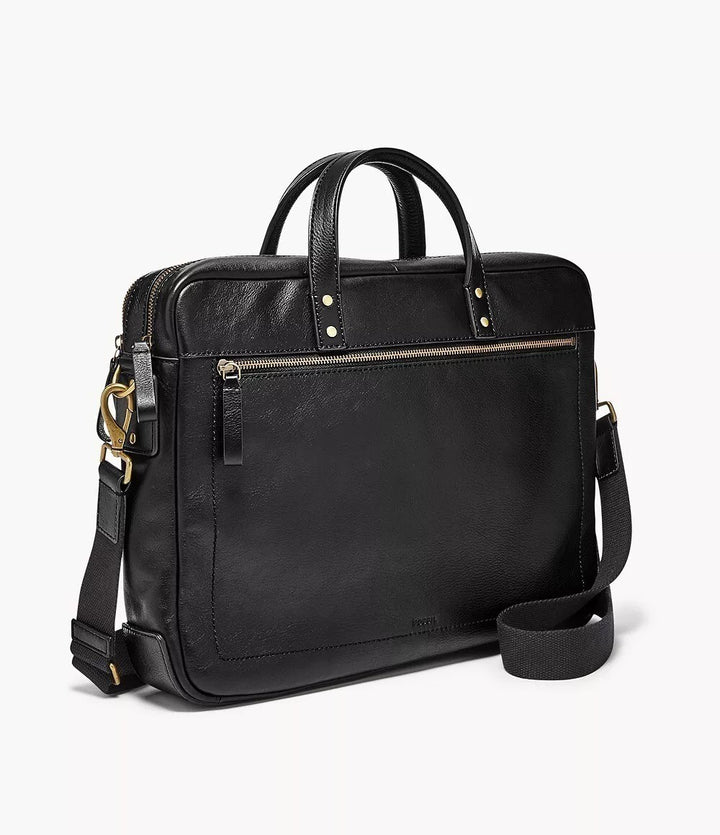Translation missing: en.Fossil Men's Haskell Double Zip Leather Workbag Briefcase Black 16 x 3 x 12.5
