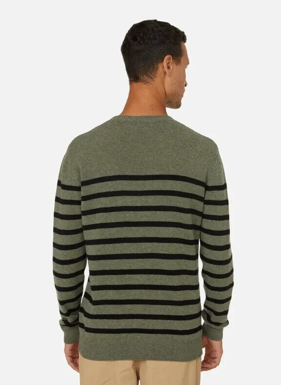 Translation missing: en.A.P.C. Men's Travis Wool/Cotton Stripe Regular Fit Crewneck Sweater Green-Small